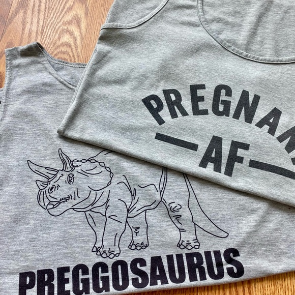 Tops - Gray Preggosaurus Maternity Tank Top